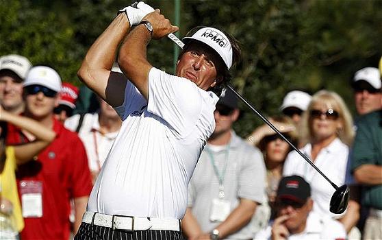 Phil Mickelson hits his driver at the 2012 US Masters